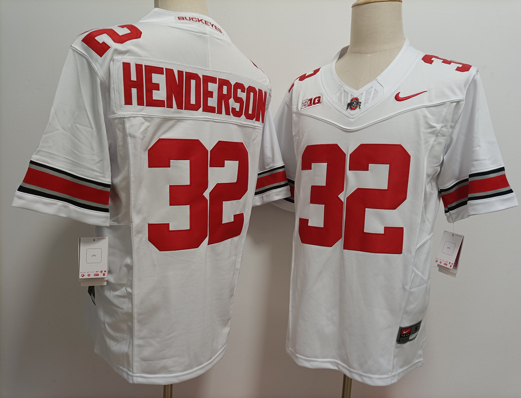 Men's Ohio State Buckeyes #32 TreVeyon Henderson White FUSE College Football Jersey