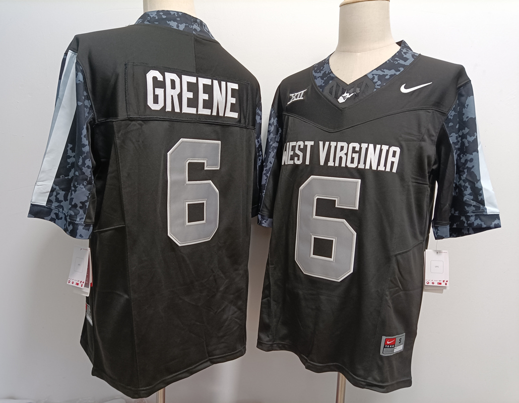 Men's West Virginia Mountaineers #6 Garrett Greene Black FUSE College Stitched Jersey