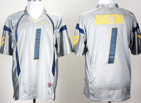 West Virginia Mountaineers #1 Tavon Austin Gray Jersey