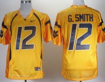 West Virginia Mountaineers #12 Geno Smith Yellow Jersey