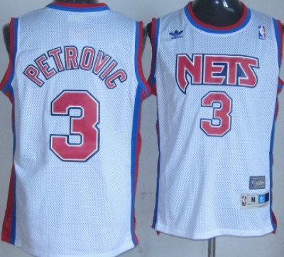 New Jersey Nets #3 Drazen Petrovic White Throwback Swingman Jersey