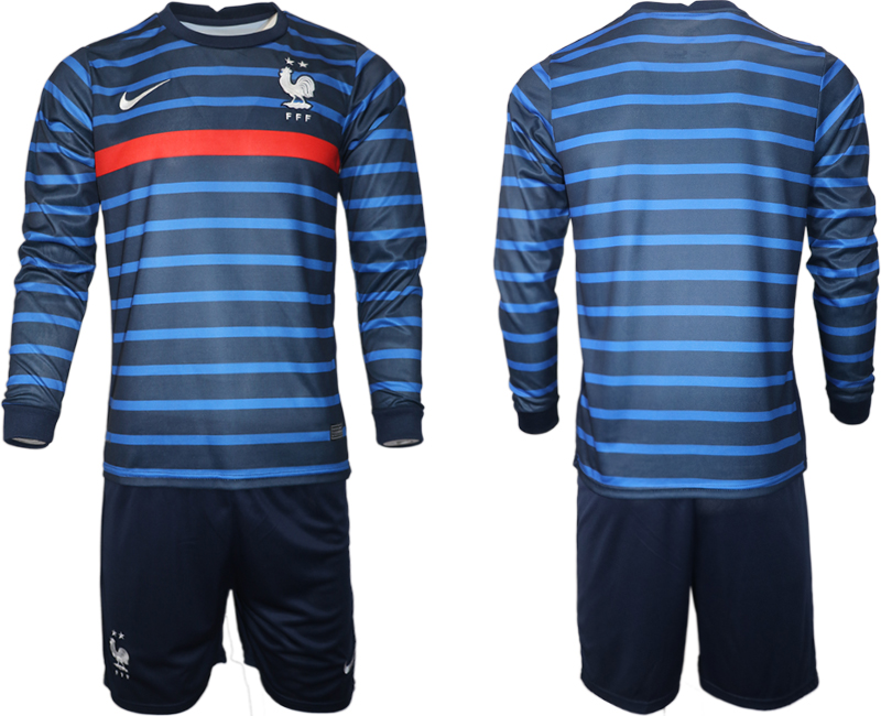 Men 2021 European Cup France home blue Long sleeve Soccer Jersey