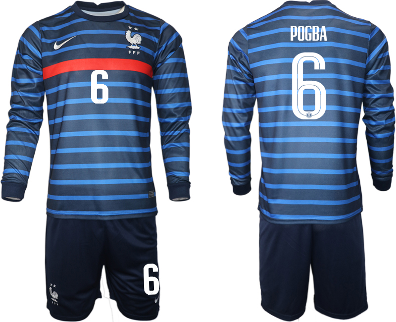 Men 2021 European Cup France home blue Long sleeve 6 Soccer Jersey