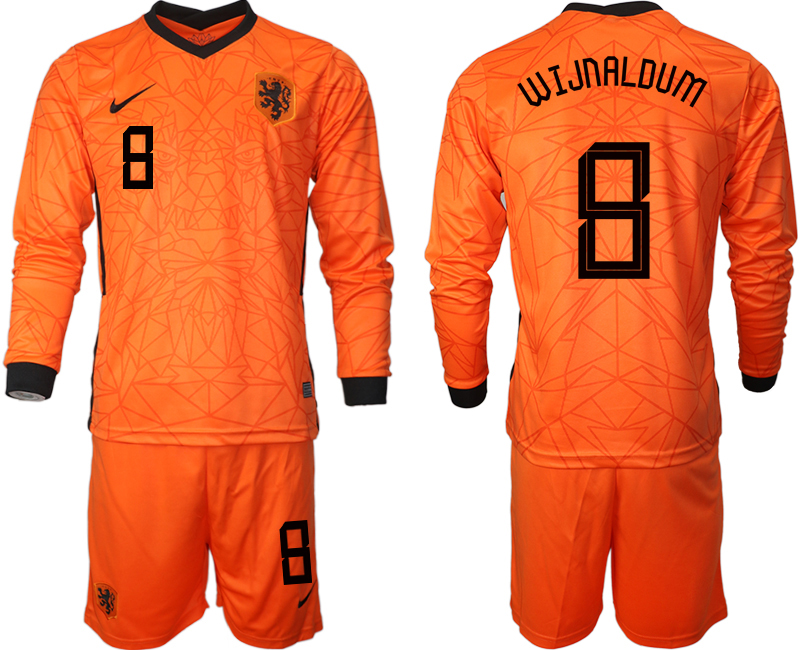 Men 2021 European Cup Netherlands home long sleeve 8 soccer jerseys