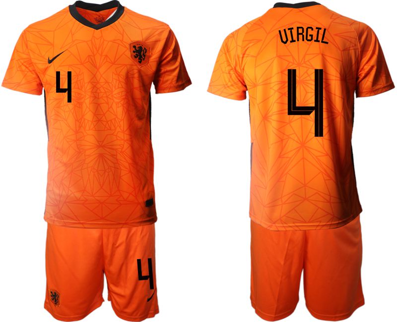 Men 2020-2021 European Cup Netherlands home orange 4 Nike Soccer Jersey