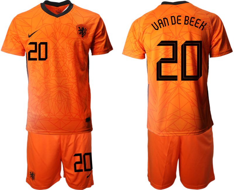 Men 2020-2021 European Cup Netherlands home orange 20 Nike Soccer Jersey