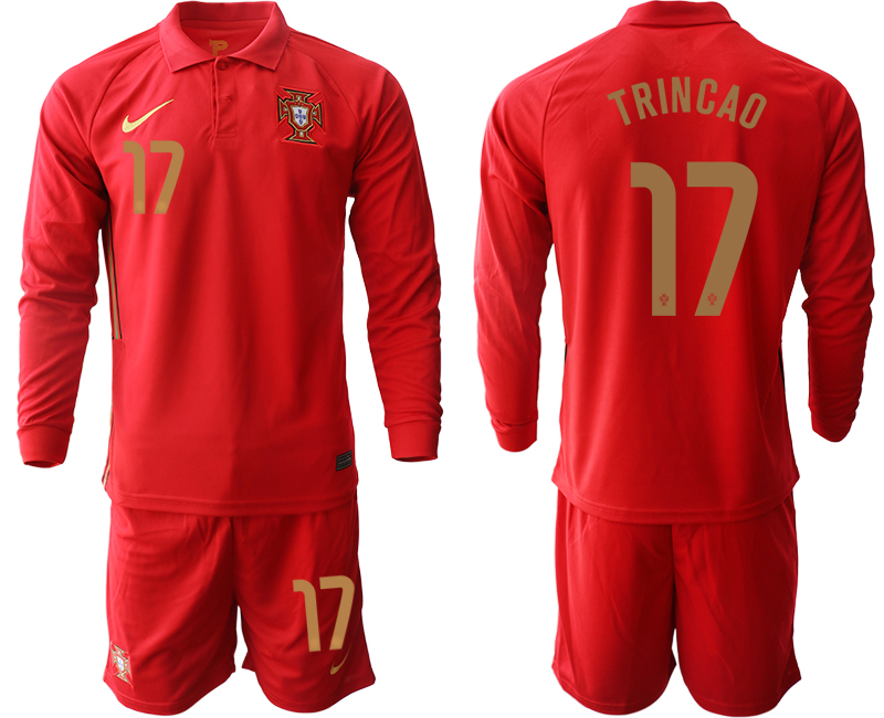 Men 2021 European Cup Portugal home red Long sleeve 17 Soccer Jersey