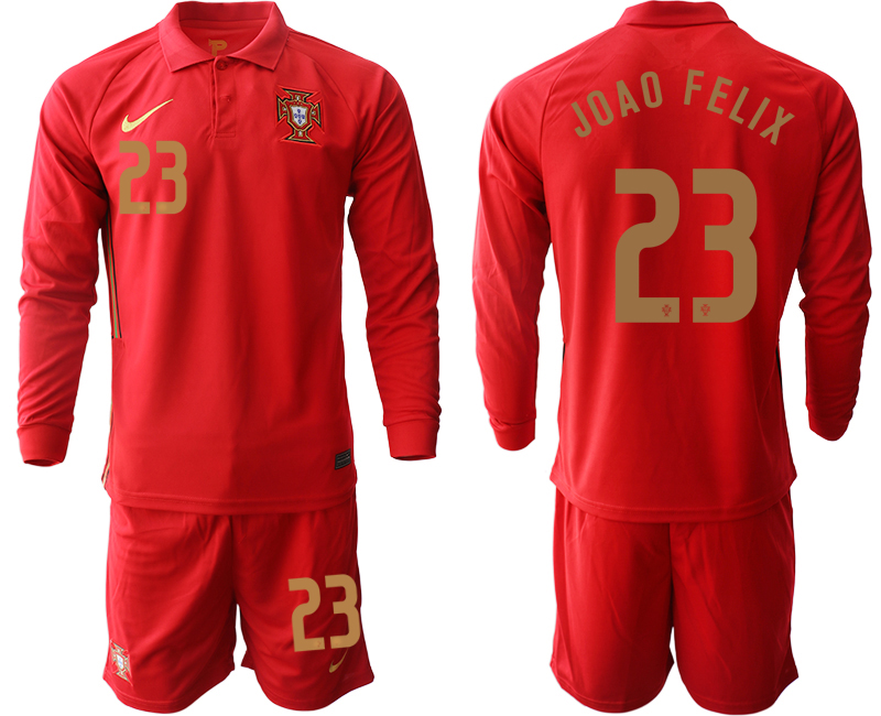 Men 2021 European Cup Portugal home red Long sleeve 23 Soccer Jersey