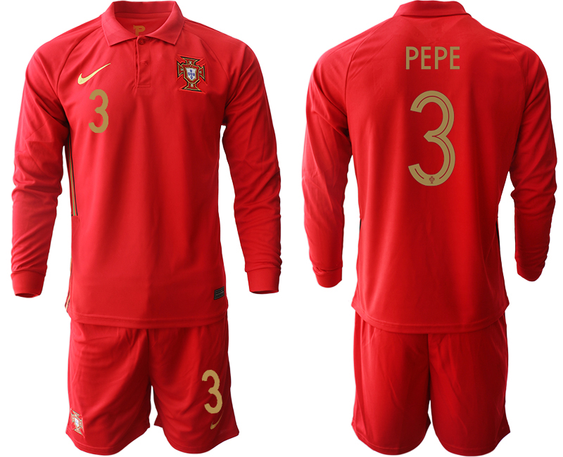 Men 2021 European Cup Portugal home red Long sleeve 3 Soccer Jersey1