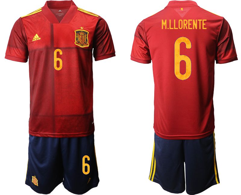 Men 2020-2021 European Cup Spain home red 6 Adidas Soccer Jersey