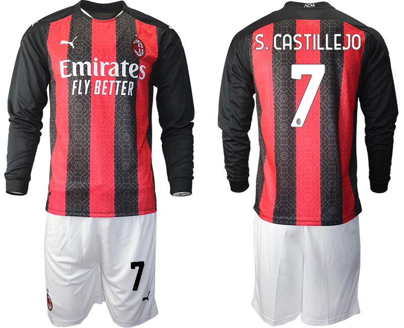 Men 2020-2021 club AC milan home long sleeve 7 red Soccer Jerseys1