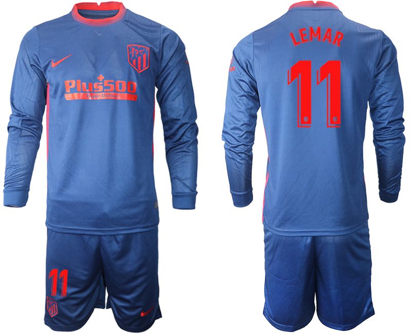 Men 2020-2021 club Atletico Madrid away long sleeves 11 blue Soccer Jerseys