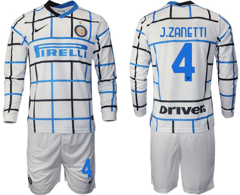 Men 2020-2021 club Inter milan away long sleeve 4 white Soccer Jerseys