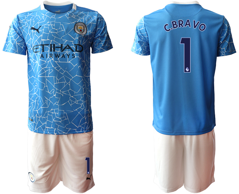 Men 2020-2021 club Manchester City home 1 blue Soccer Jerseys