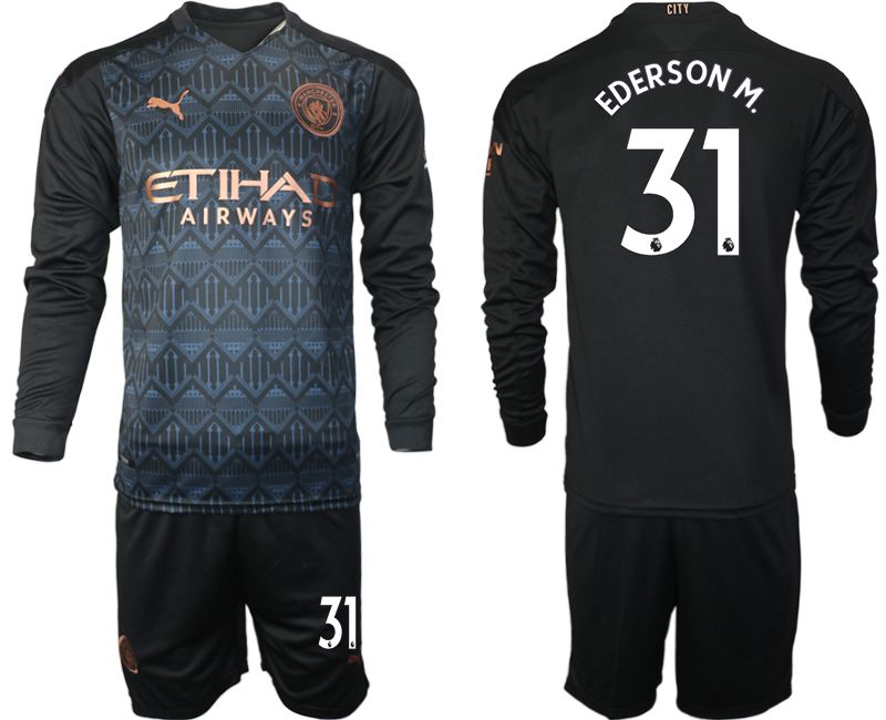 Men 2020-2021 club Manchester city home long sleeve 31 black Soccer Jerseys