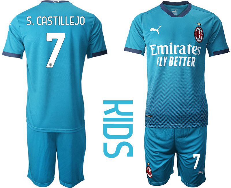 Youth 2020-2021 club AC milan away 7 blue Soccer Jerseys