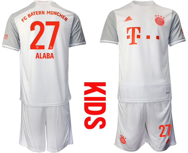 Youth 2020-2021 club Bayern Munich away white 27 Soccer Jerseys