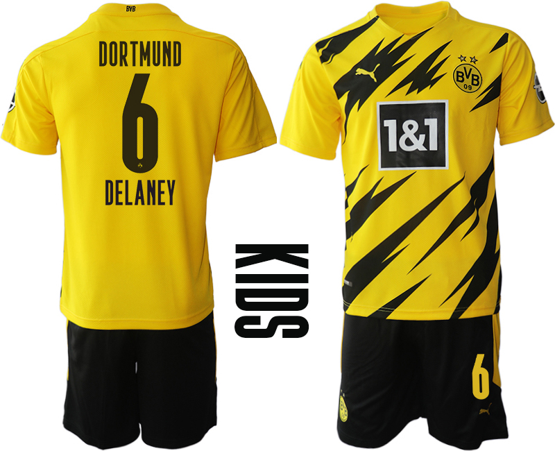 Youth 2020-2021 club Borussia Dortmund home yellow 6 Soccer Jerseys