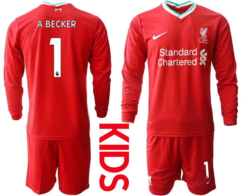 2021 Liverpool home long sleeves Youth 1 soccer jerseys