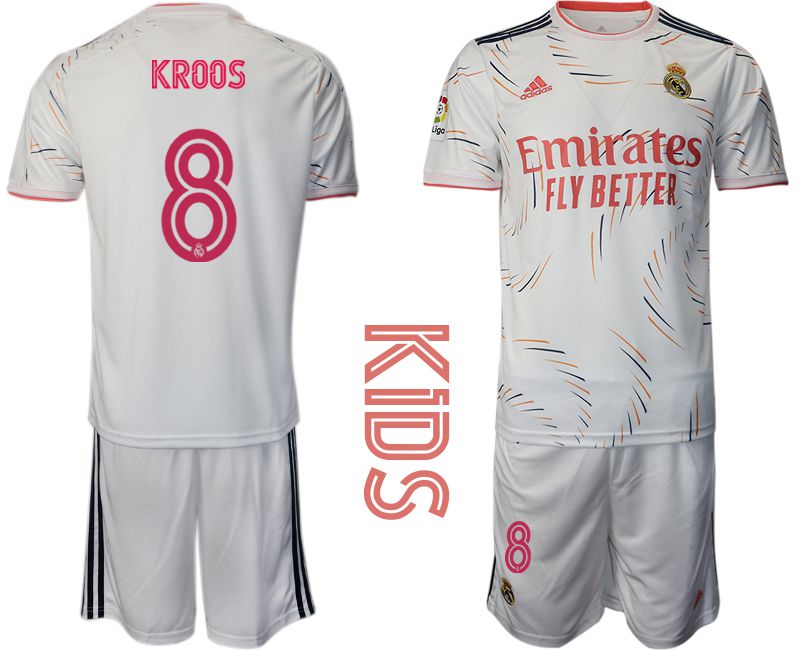 Youth 2021-2022 Club Real Madrid home white 8 Adidas Soccer Jersey