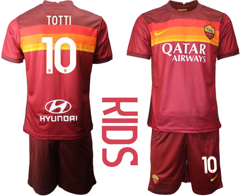 Youth 2020-2021 club AS Roma home 10 red Soccer Jerseys