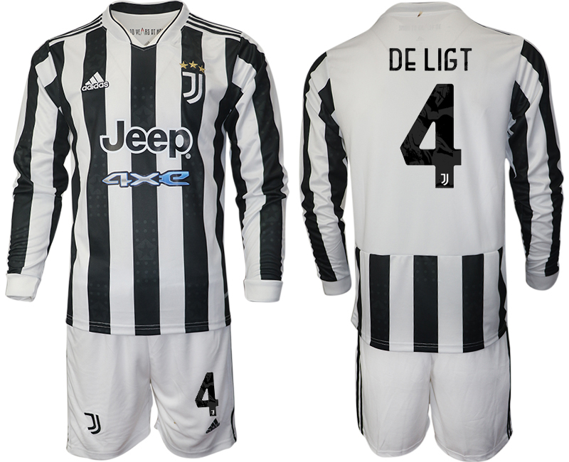 Men 2021-2022 Club Juventus home white Long Sleeve 4 Adidas Soccer Jersey