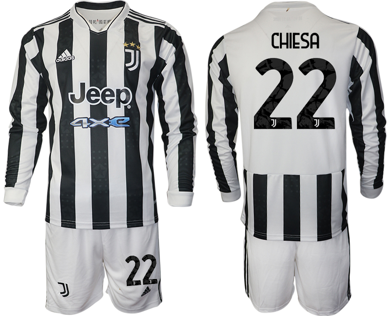 Men 2021-2022 Club Juventus home white Long Sleeve 22 Adidas Soccer Jersey