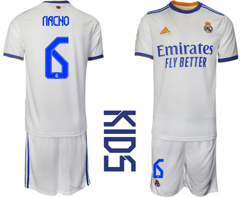 Youth 2021-2022 Club Real Madrid home white 6 Soccer Jerseys