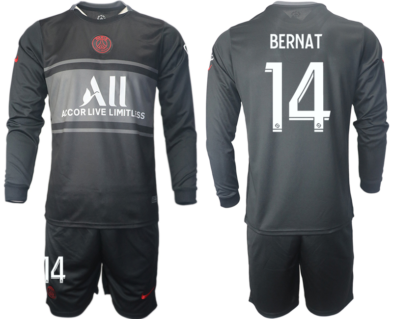 Men 2021-2022 Club Paris St German Second away black Long Sleeve 14 Soccer Jersey