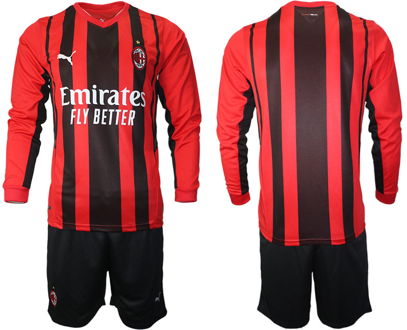 Men 2021-2022 Club Ac Milan home red Long Sleeve blank Soccer Jersey