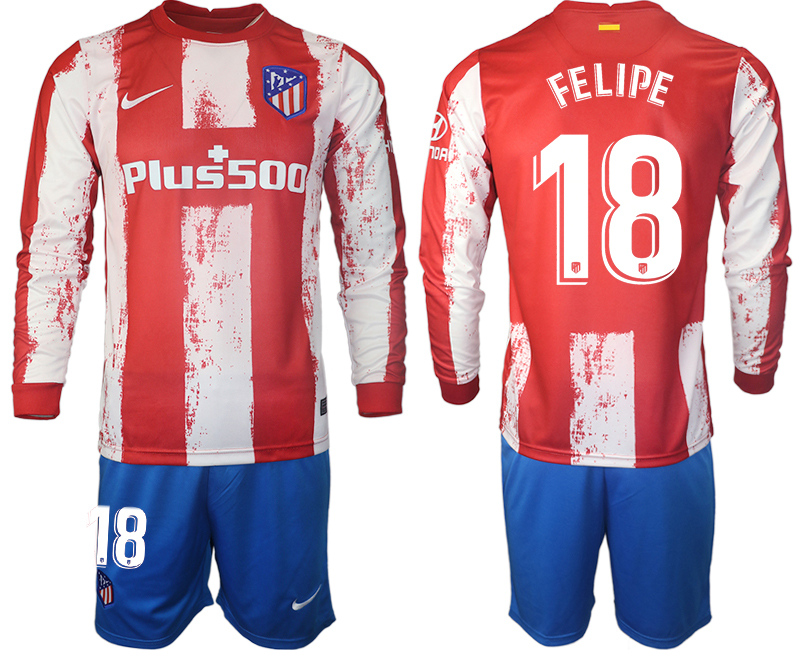 Men 2021-2022 Club Atletico Madrid home red Long Sleeve 18 Soccer Jersey