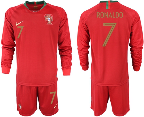 Portugal #7 Ronaldo Home Long Sleeves Soccer Country Jersey