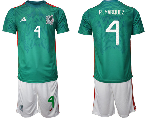 Men's Mexico #4 Márquez Green Home Soccer Jersey Suit