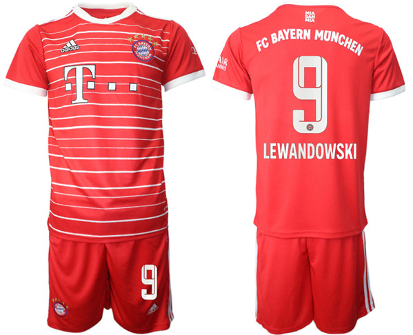 Men's FC Bayern München #9 Robert Lewandowski 22-23 Red Home Soccer Jersey Suit