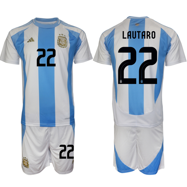 Men's Argentina #22 Lautaro White Blue 2024-25 Home Soccer Jersey Suit