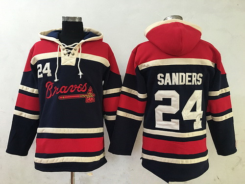 Men's Atlanta Braves #24 Deion Sanders Retired Navy Blue Stitched MLB Baseball Hoodie