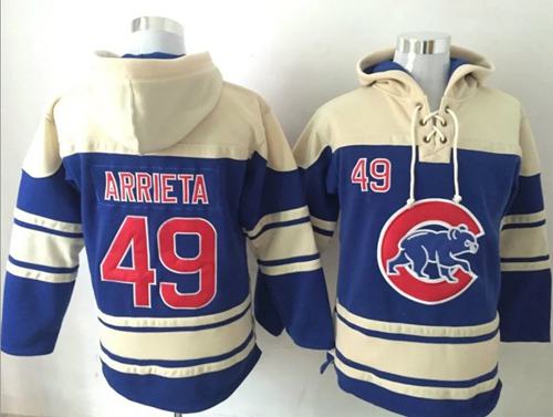 Cubs #49 Jake Arrieta Blue Sawyer Hooded Sweatshirt MLB Hoodie