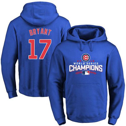 Cubs #17 Kris Bryant Blue 2016 World Series Champions Pullover MLB Hoodie