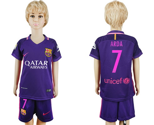 2016-17 Barcelona #7 ARDA Away Soccer Youth Purple Shirt Kit