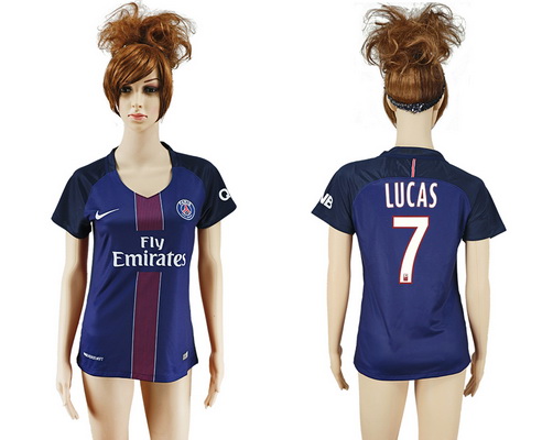 2016-17 Paris Saint-Germain #7 LUCAS Home Soccer Women's Navy Blue AAA+ Shirt