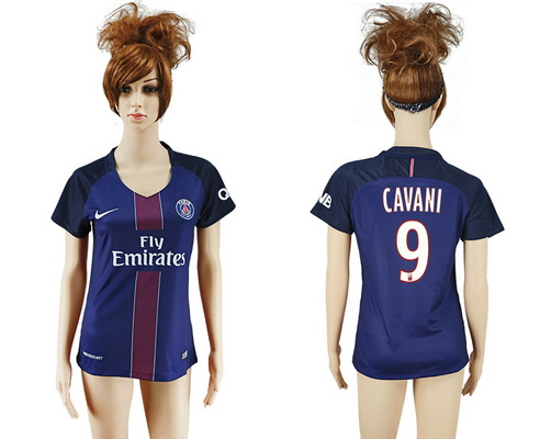 2016-17 Paris Saint-Germain #9 CAVANI Home Soccer Women's Navy Blue AAA+ Shirt