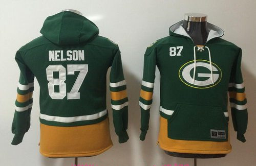 Youth Green Bay Packers #87 Jordy Nelson NEW Green Pocket Stitched NFL Pullover Hoodie