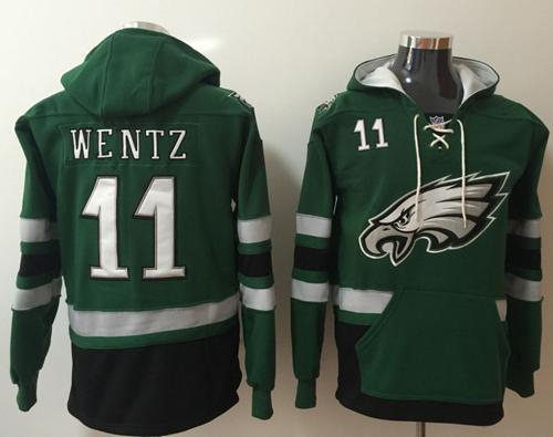 Nike Philadelphia Eagles #11 Carson Wentz Midnight Green Black Name & Number Pullover NFL Hoodie