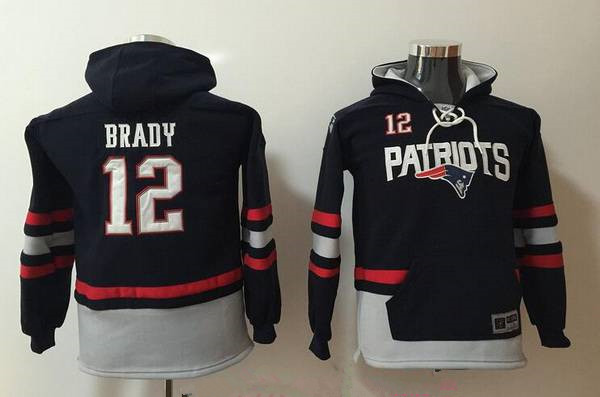 Youth New England Patriots #12 Tom Brady NEW Navy Blue Pocket Stitched NFL Pullover Hoodie