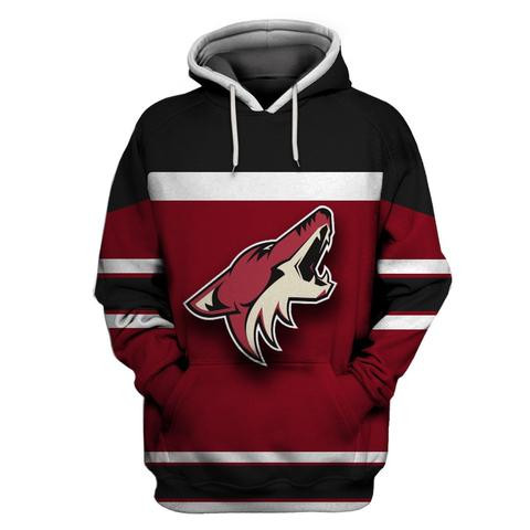 Men's Arizona Coyotes Wine All Stitched Hooded Sweatshirt