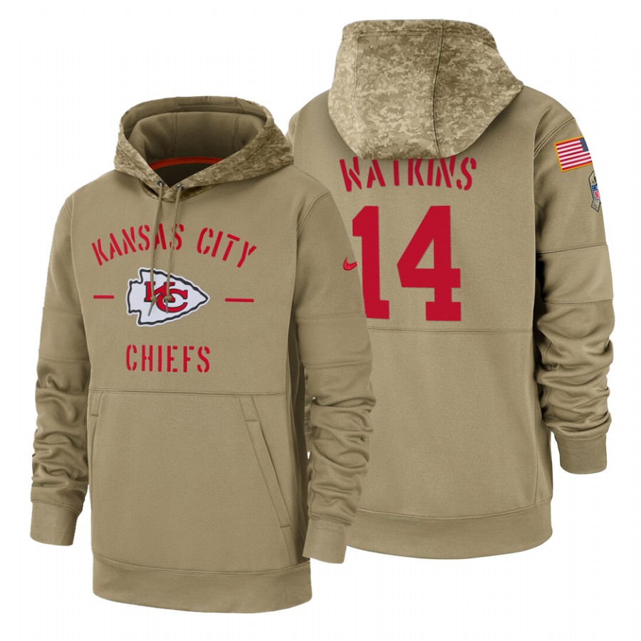 Kansas City Chiefs #14 Sammy Watkins Nike Tan 2019 Salute To Service Name & Number Sideline Therma Pullover Hoodie