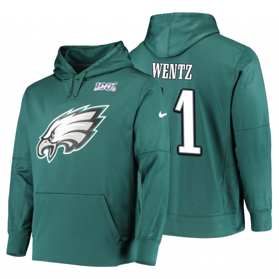 Philadelphia Eagles #11 Carson Wentz Nike NFL 100 Primary Logo Circuit Name & Number Pullover Hoodie Midnight Green