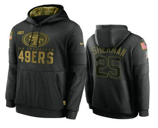 Men's San Francisco 49ers #25 Richard Sherman Black 2020 Salute To Service Sideline Performance Pullover Hoodie