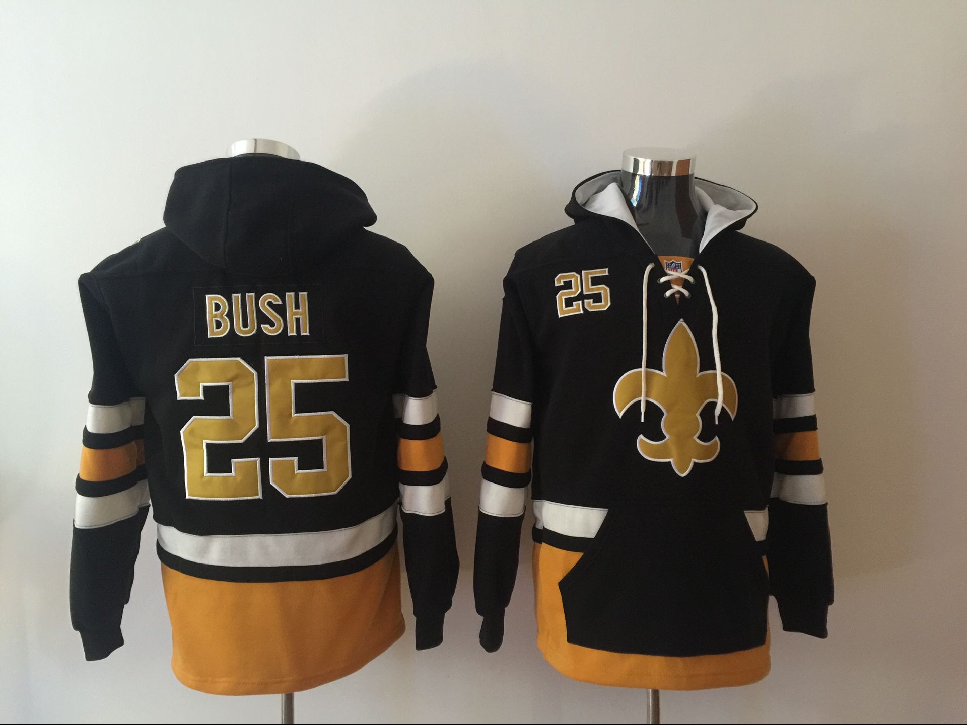 Men's New Orleans Saints #25 Reggie Bush NEW Black Pocket Stitched NFL Pullover Hoodie