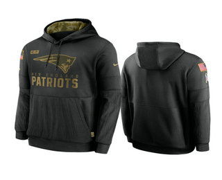 Men's New England Patriots Black 2020 Salute to Service Sideline Performance Pullover Hoodie